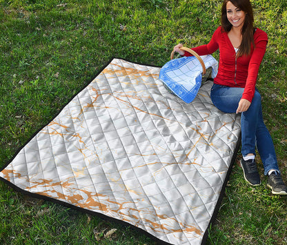 White Gold Scratch Marble Print Quilt