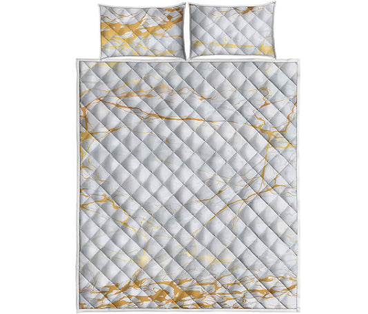 White Gold Scratch Marble Print Quilt Bed Set