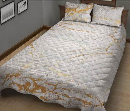 White Gold Scratch Marble Print Quilt Bed Set