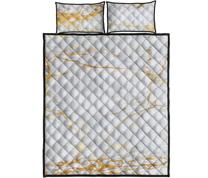 White Gold Scratch Marble Print Quilt Bed Set