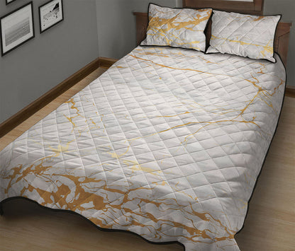 White Gold Scratch Marble Print Quilt Bed Set
