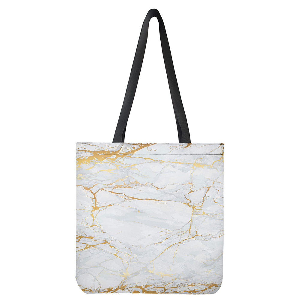 White Gold Scratch Marble Print Tote Bag