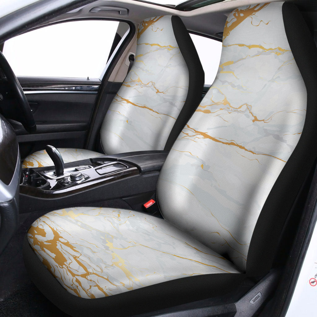 White Gold Scratch Marble Print Universal Fit Car Seat Covers