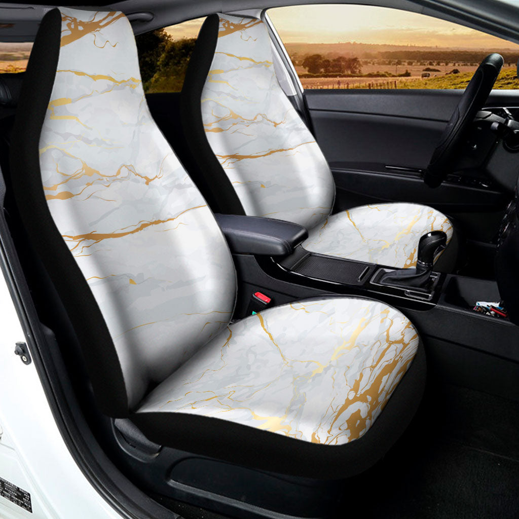 White Gold Scratch Marble Print Universal Fit Car Seat Covers