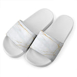 White Gold Scratch Marble Print White Slide Sandals