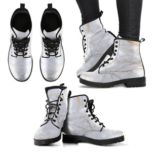 White Gold Scratch Marble Print Women's Boots GearFrost