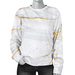 White Gold Scratch Marble Print Women's Crewneck Sweatshirt GearFrost