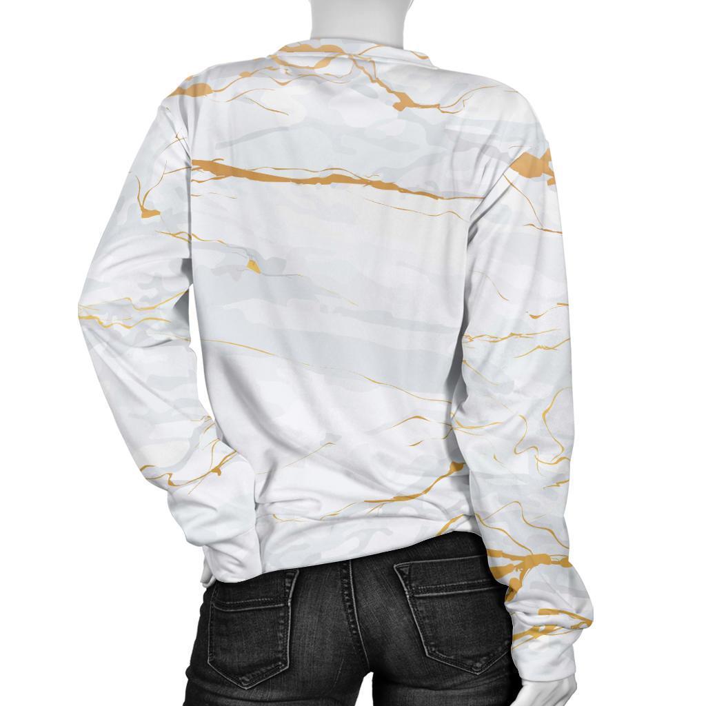 White Gold Scratch Marble Print Women's Crewneck Sweatshirt GearFrost