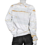 White Gold Scratch Marble Print Women's Crewneck Sweatshirt GearFrost