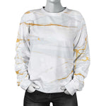 White Gold Scratch Marble Print Women's Crewneck Sweatshirt GearFrost