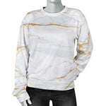 White Gold Scratch Marble Print Women's Crewneck Sweatshirt GearFrost