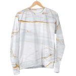 White Gold Scratch Marble Print Women's Crewneck Sweatshirt GearFrost
