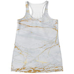 White Gold Scratch Marble Print Women's Racerback Tank Top