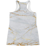 White Gold Scratch Marble Print Women's Racerback Tank Top