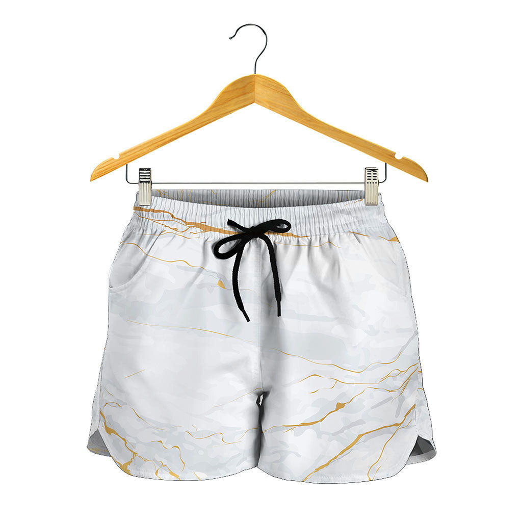 White Gold Scratch Marble Print Women's Shorts