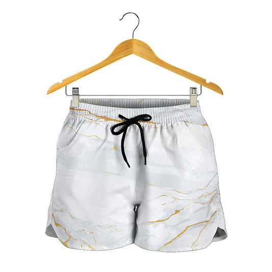 White Gold Scratch Marble Print Women's Shorts