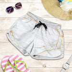 White Gold Scratch Marble Print Women's Shorts