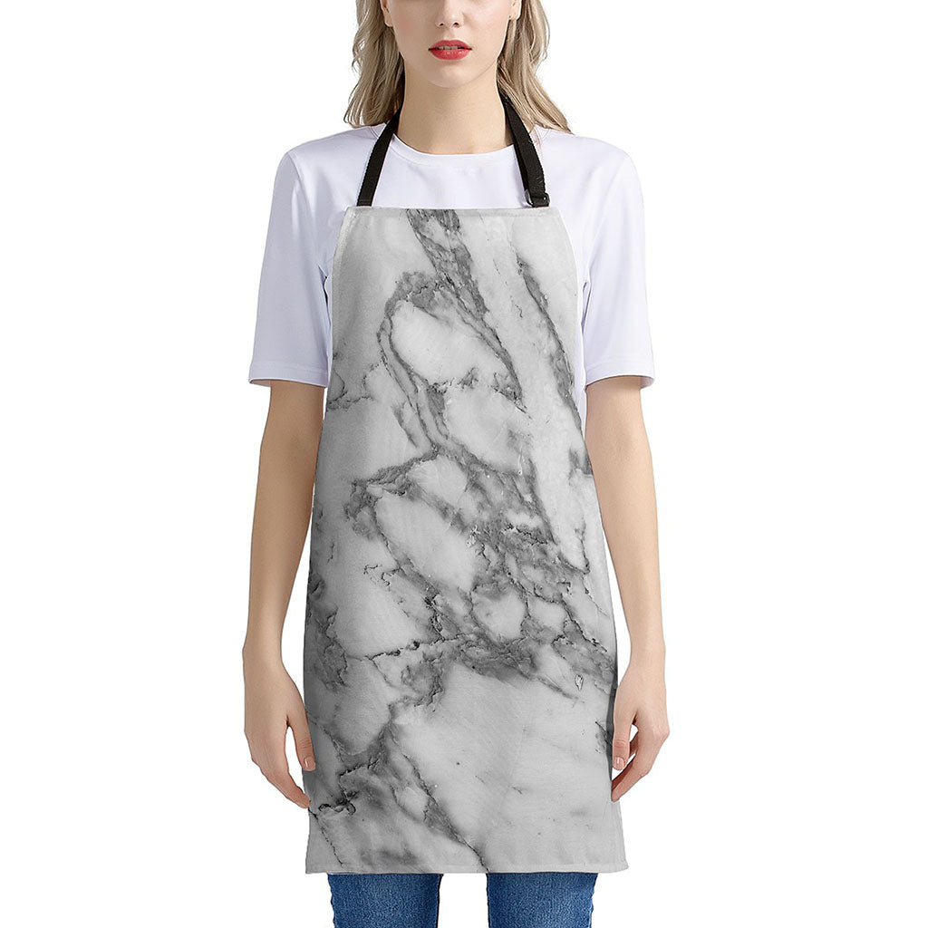 White Gray Marble Print Apron