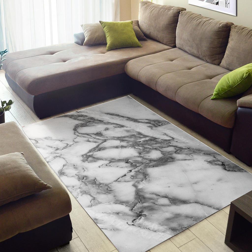 White Gray Marble Print Area Rug GearFrost