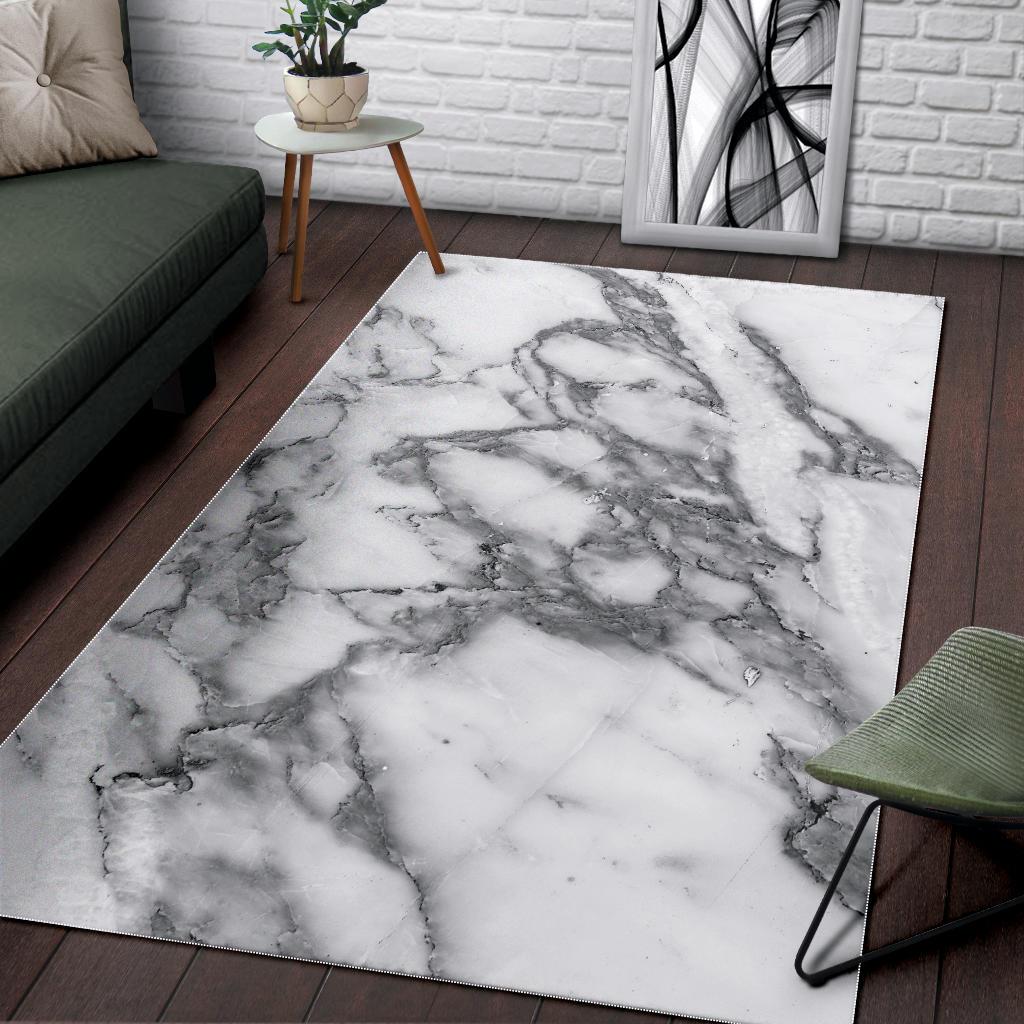 White Gray Marble Print Area Rug GearFrost