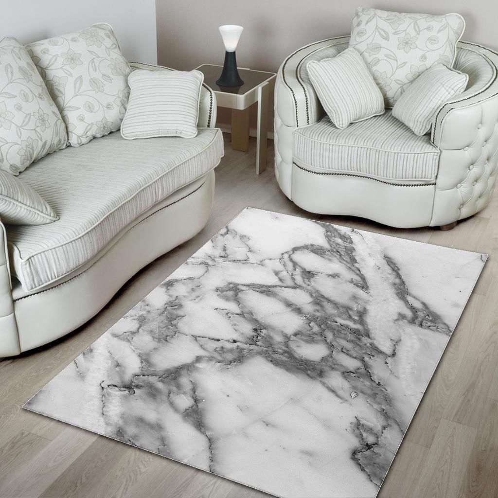 White Gray Marble Print Area Rug GearFrost