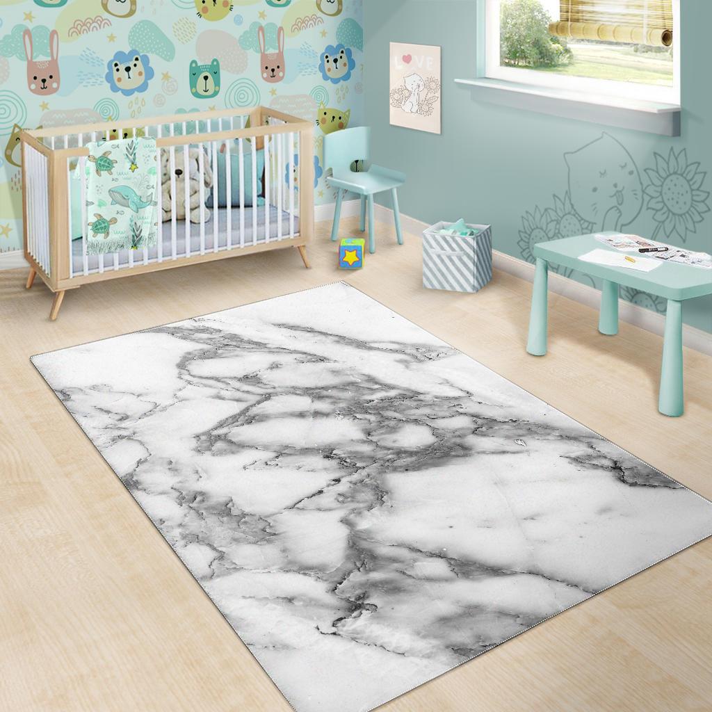 White Gray Marble Print Area Rug GearFrost