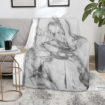 White Gray Marble Print Blanket