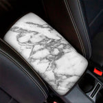 White Gray Marble Print Car Center Console Cover