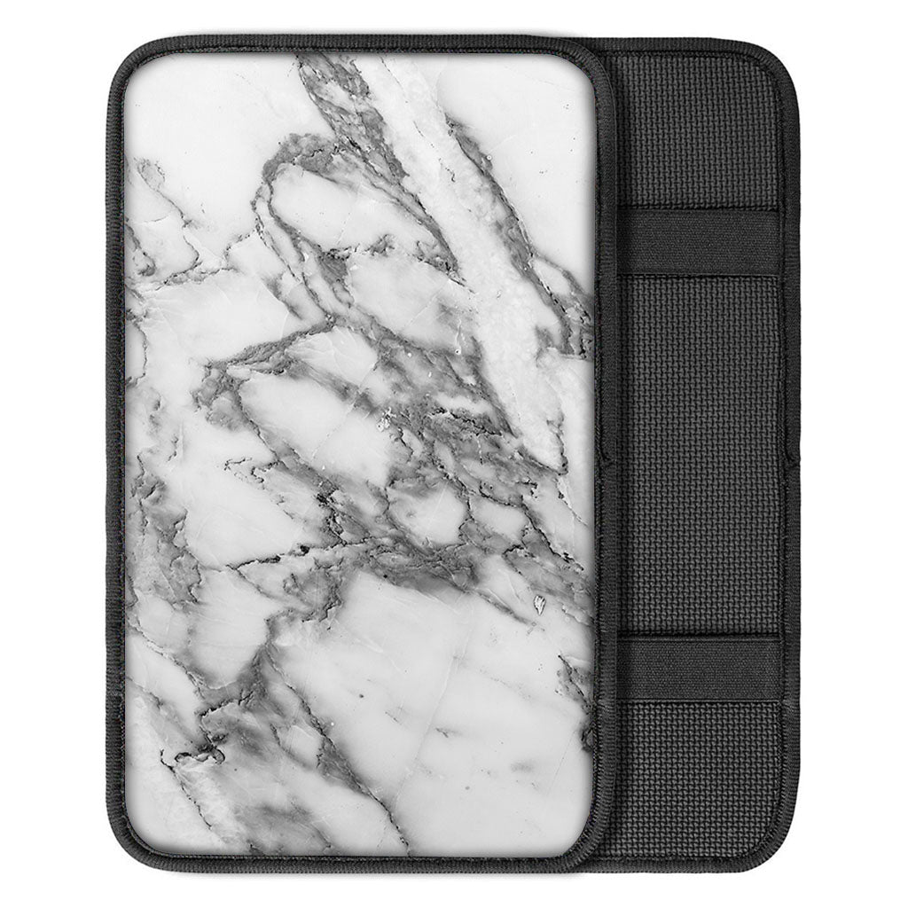 White Gray Marble Print Car Center Console Cover