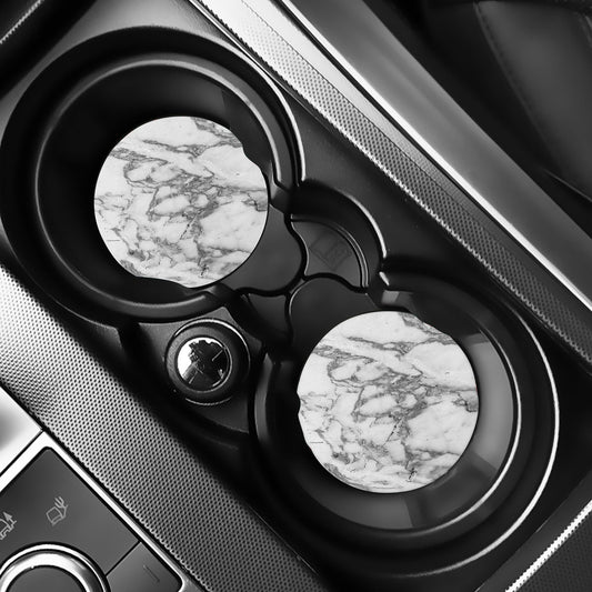 White Gray Marble Print Car Coasters