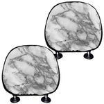 White Gray Marble Print Car Headrest Covers