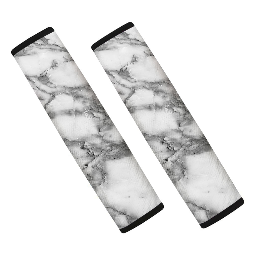 White Gray Marble Print Car Seat Belt Covers