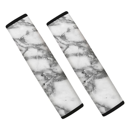 White Gray Marble Print Car Seat Belt Covers