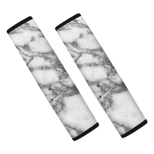 White Gray Marble Print Car Seat Belt Covers