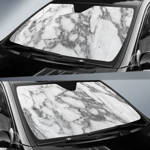 White Gray Marble Print Car Sun Shade GearFrost