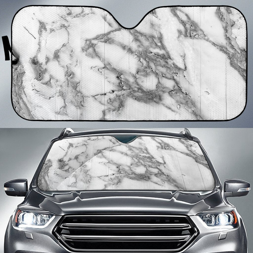 White Gray Marble Print Car Sun Shade GearFrost