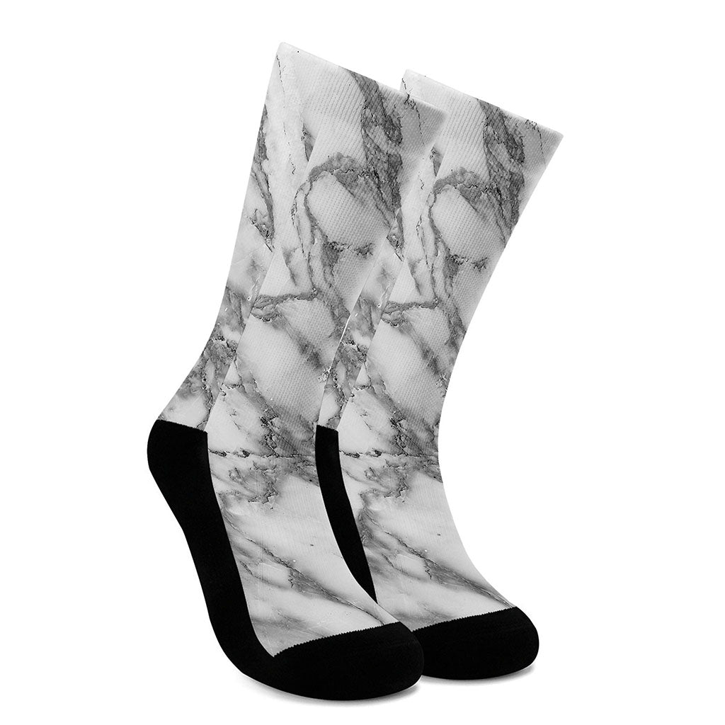 White Gray Marble Print Crew Socks