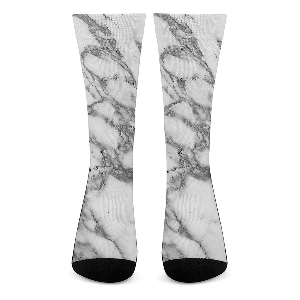 White Gray Marble Print Crew Socks