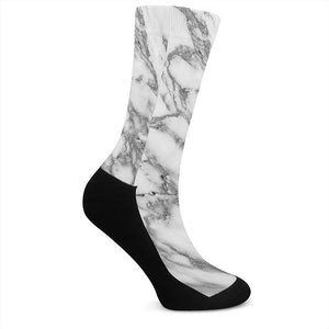 White Gray Marble Print Crew Socks