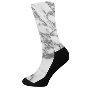 White Gray Marble Print Crew Socks