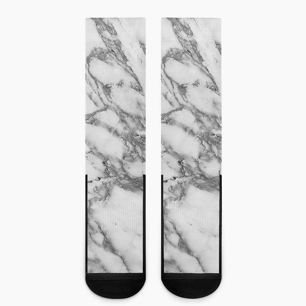 White Gray Marble Print Crew Socks