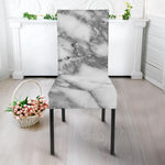 White Gray Marble Print Dining Chair Slipcover