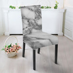 White Gray Marble Print Dining Chair Slipcover