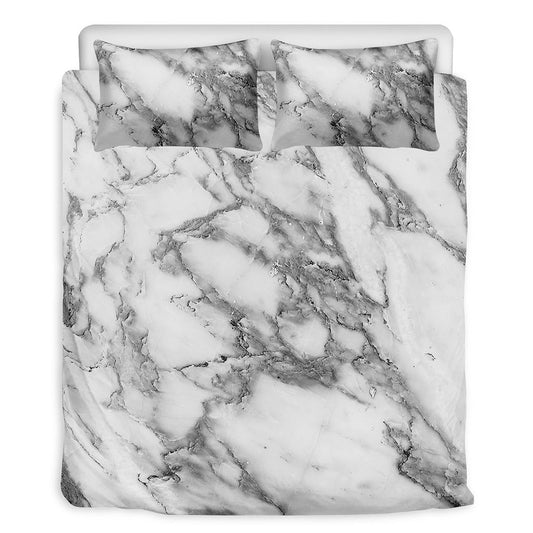 White Gray Marble Print Duvet Cover Bedding Set