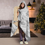 White Gray Marble Print Hooded Blanket