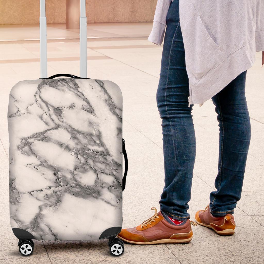 White Gray Marble Print Luggage Cover GearFrost