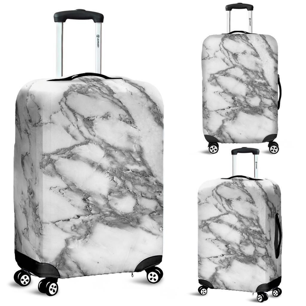 White Gray Marble Print Luggage Cover GearFrost