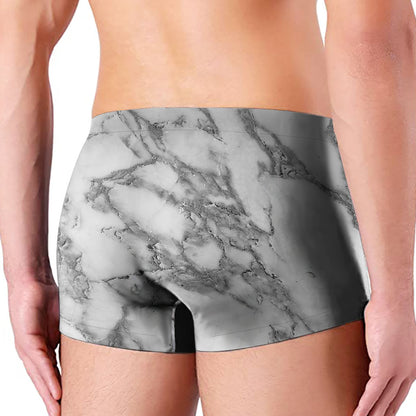 White Gray Marble Print Men's Boxer Briefs