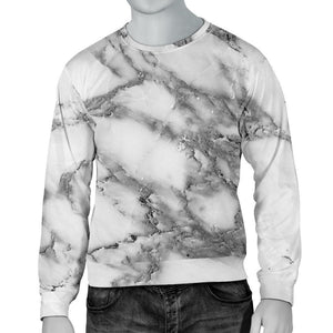 White Gray Marble Print Men's Crewneck Sweatshirt GearFrost