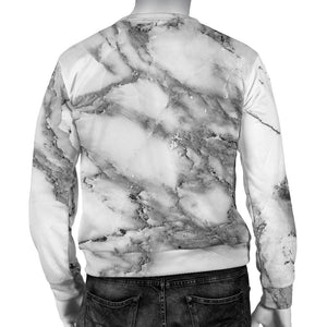 White Gray Marble Print Men's Crewneck Sweatshirt GearFrost